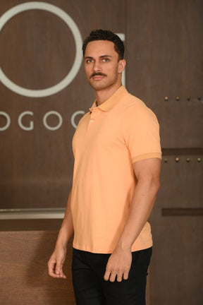 Polo Masculina Ogochi Manga Curta Casual Slim Piquet Laranja Claro