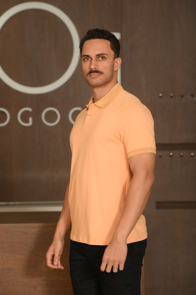 Polo Masculina Ogochi Manga Curta Casual Slim Piquet Laranja Claro