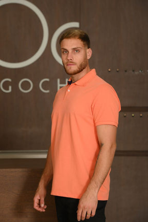 Polo Masculina Ogochi Manga Curta Premium Slim Piquet Laranja