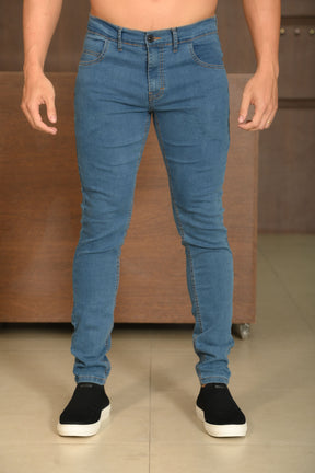 Calça Masculina Ogochi Jeans Skinny Básica Lavada Azul Médio