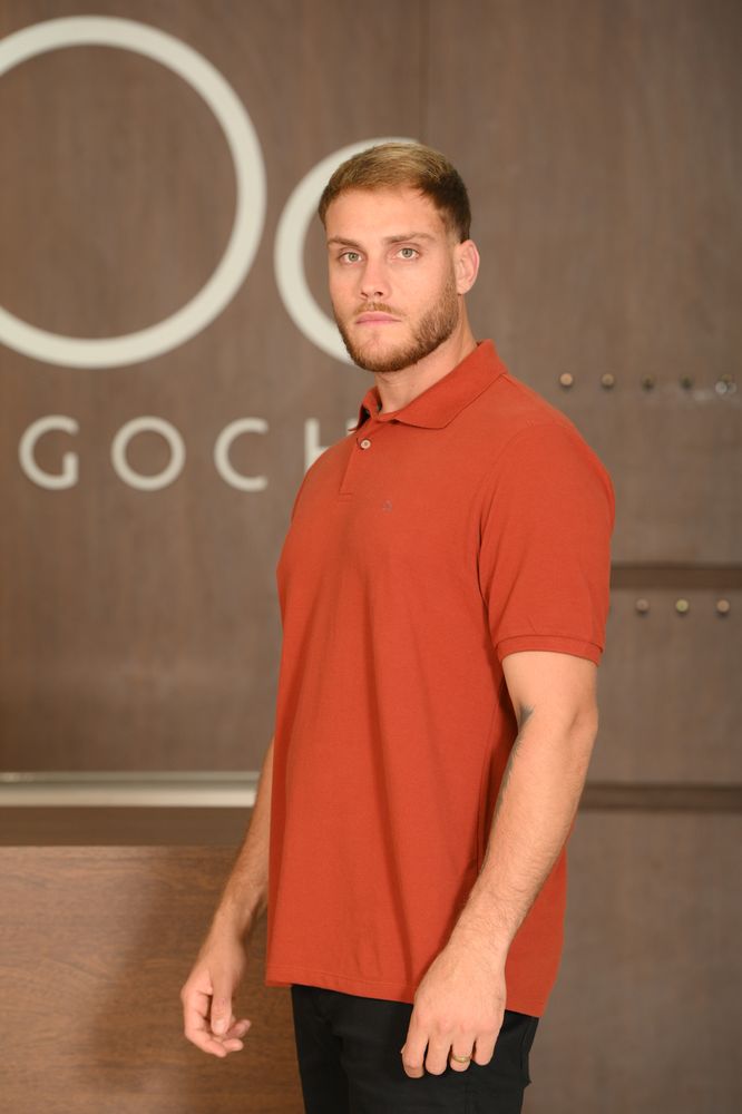 Polo Masculina Ogochi Manga Curta Slim Essencial Piquet Duplo Bordô