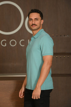 Polo Manga Curta Ogochi Slim Essencial Azul