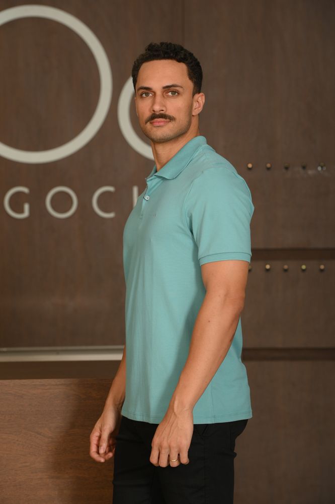 Polo Manga Curta Ogochi Slim Essencial Azul