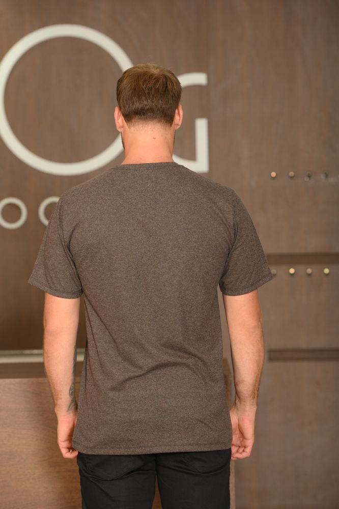 Camiseta Masculina Ogochi Manga Curta Casual Slim Mescla Escura Giz
