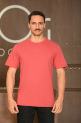 Camiseta Masculina Ogochi Manga Curta Essencial Slim Meia Malha 100% Algodão Mineral Red