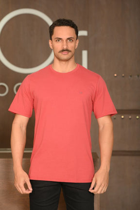 Camiseta Masculina Ogochi Manga Curta Essencial Slim Meia Malha 100% Algodão Mineral Red