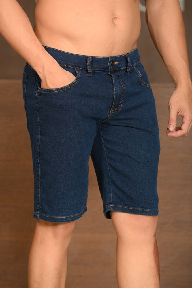 Bermuda Masculina Ogochi Jeans Essencial Básica Lavada Azul Médio