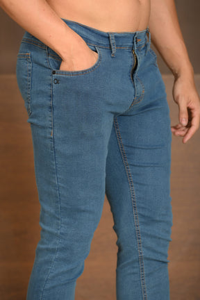 Calça Masculina Ogochi Jeans Skinny Básica Lavada Azul Médio