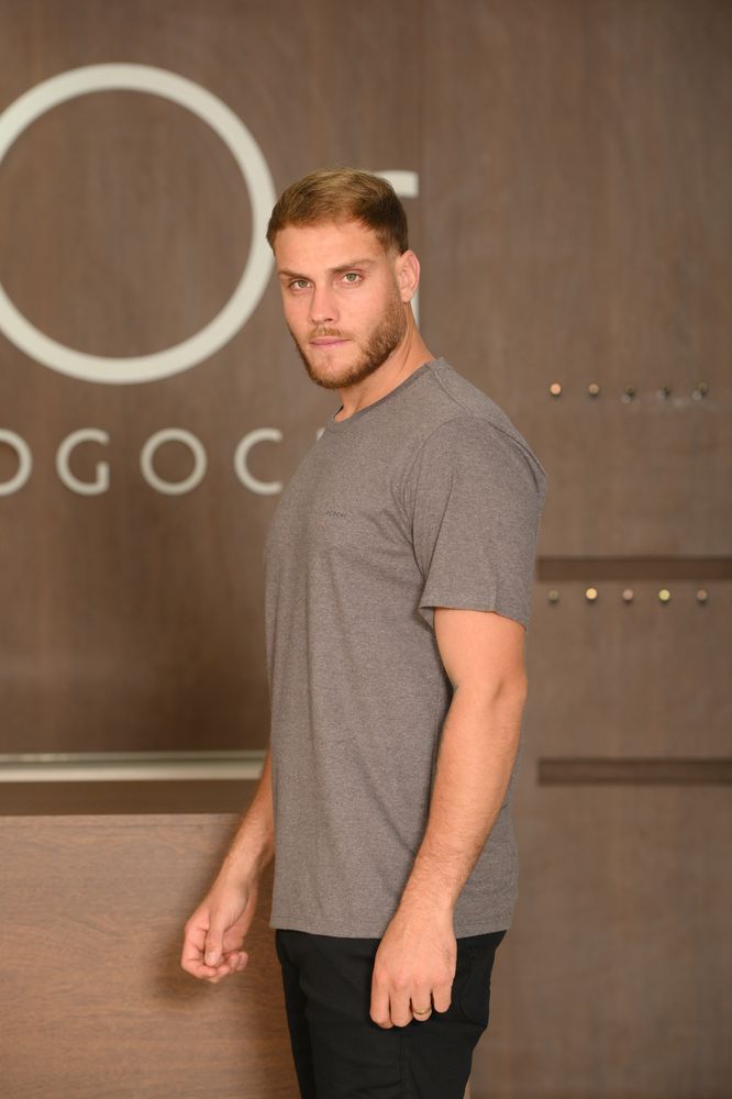 Camiseta Masculina Ogochi Manga Curta Casual Slim Malha Mescla Marrom