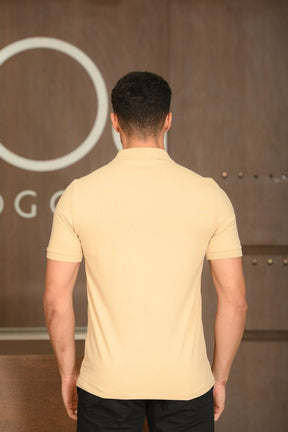 Polo Masculina Ogochi Manga Curta Essencial Slim Bege