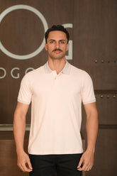 Polo Masculina Ogochi Manga Curta Casual Slim Piquet Rosa