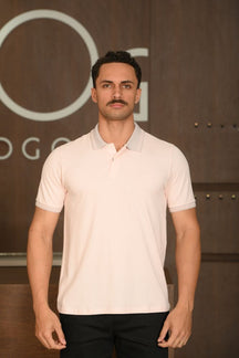 Polo Masculina Ogochi Manga Curta Casual Slim Piquet Rosa