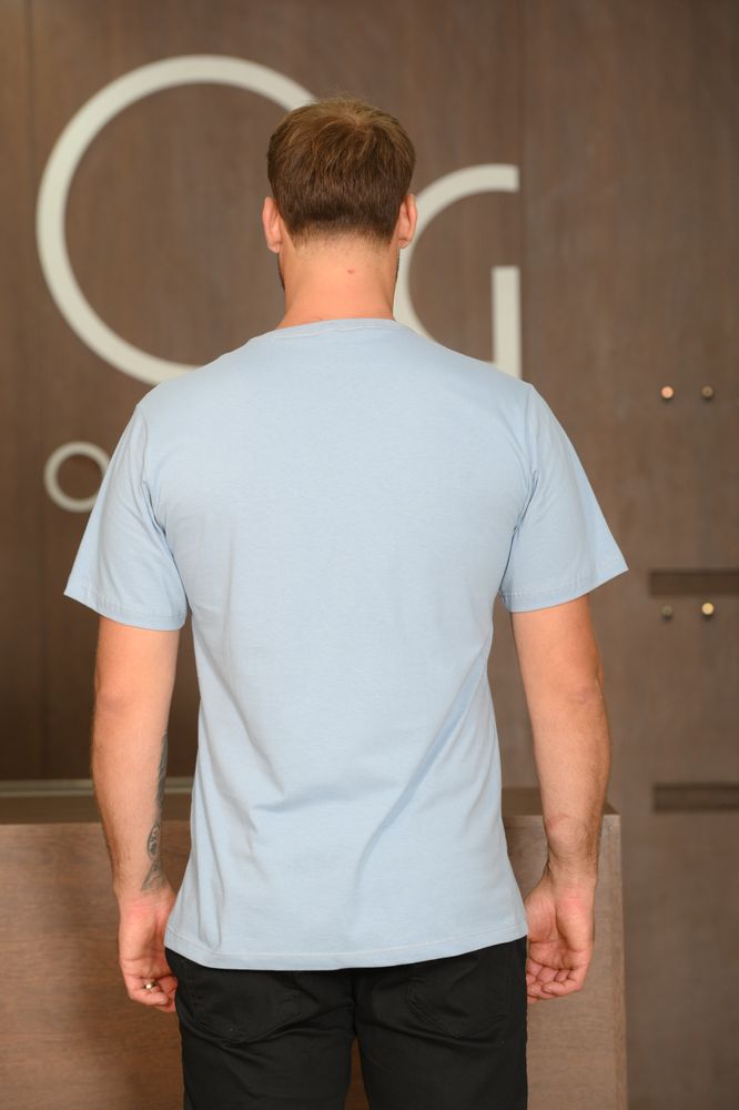 Camiseta Masculina Ogochi Manga Curta Slim Premium Meia Malha Azul Céu