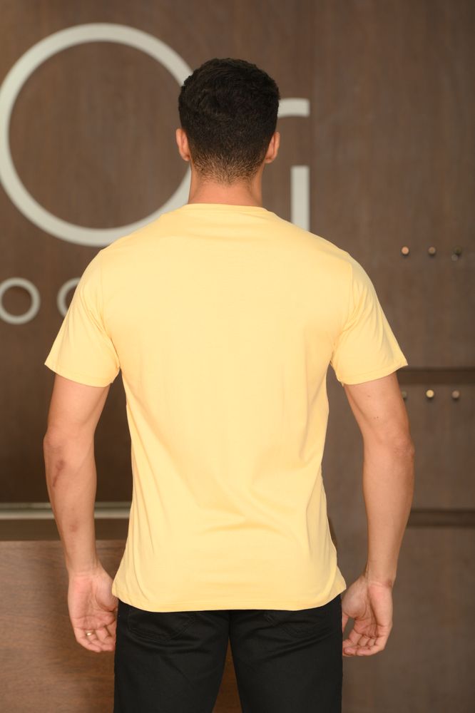 Camiseta Masculina Ogochi Manga Curta Essencial Slim Meia Malha 100% Algodão Amarela