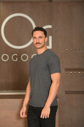 Camiseta Masculina Ogochi Manga Curta Casual Slim Malha Mescla Preta