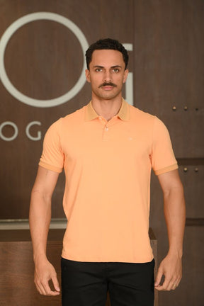 Polo Masculina Ogochi Manga Curta Casual Slim Piquet Laranja Claro