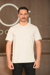 Camiseta Masculina Ogochi Manga Curta Casual Slim Cinza Mescla