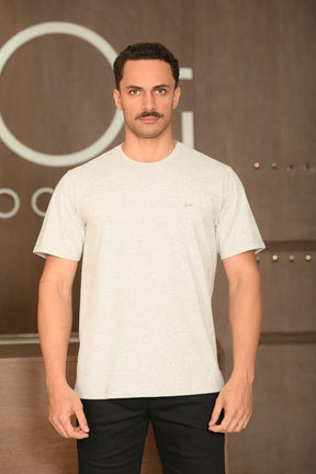 Camiseta Masculina Ogochi Manga Curta Casual Slim Cinza Mescla