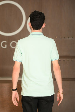 Polo Masculina Ogochi Manga Curta Casual Slim Piquet Ciano Claro