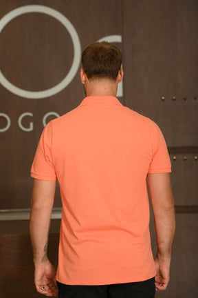 Polo Masculina Ogochi Manga Curta Premium Slim Piquet Laranja