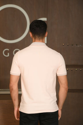 Polo Masculina Ogochi Manga Curta Casual Slim Piquet Rosa