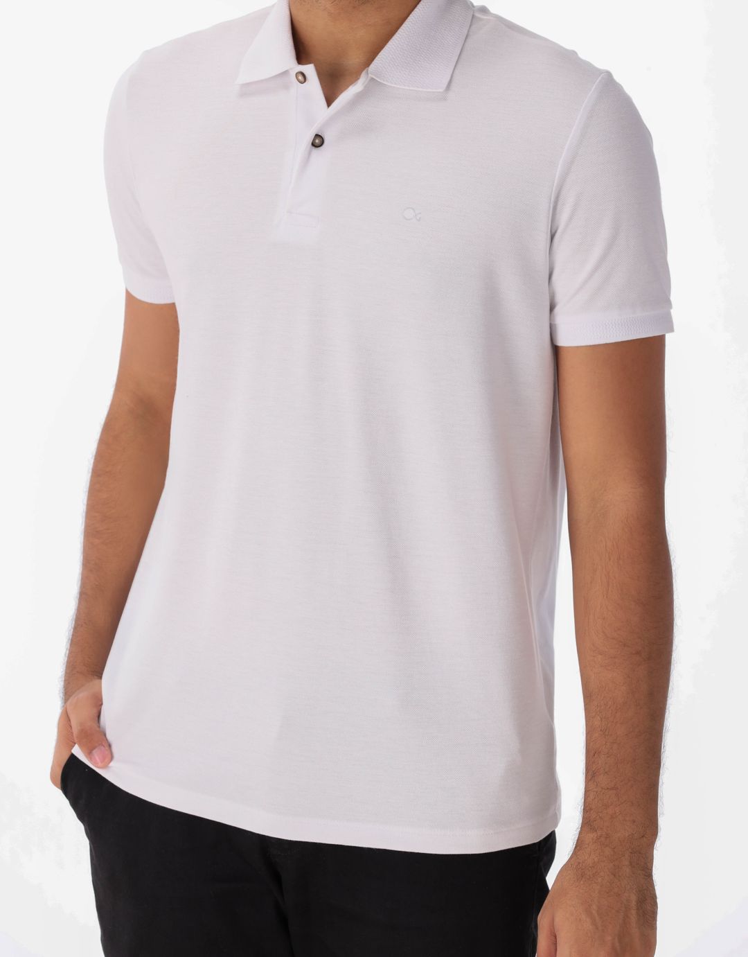 Polo Masculina Ogochi Manga Curta Essencial Slim Piquet Branca