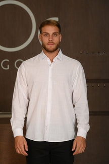 Camisa Masculina Ogochi Manga Longa Casual Tradicional Branca
