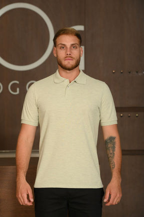 Polo Masculina Ogochi Manga Curta Essencial Slim Piquet Duplo Mescla Verde Claro