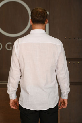 Camisa Masculina Ogochi Manga Longa Casual Tradicional Branca