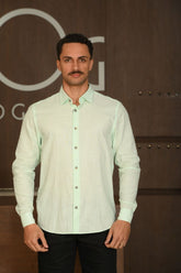Camisa Masculina Ogochi Manga Longa Slim Verde Pastel