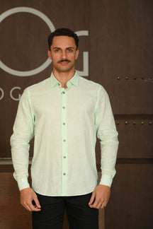 Camisa Masculina Ogochi Manga Longa Slim Verde Pastel