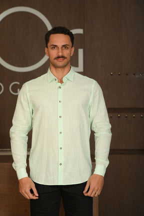 Camisa Masculina Ogochi Manga Longa Slim Verde Pastel