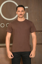 Camiseta Masculina Ogochi Manga Curta Essencial Slim Meia Malha Chocolate Torte