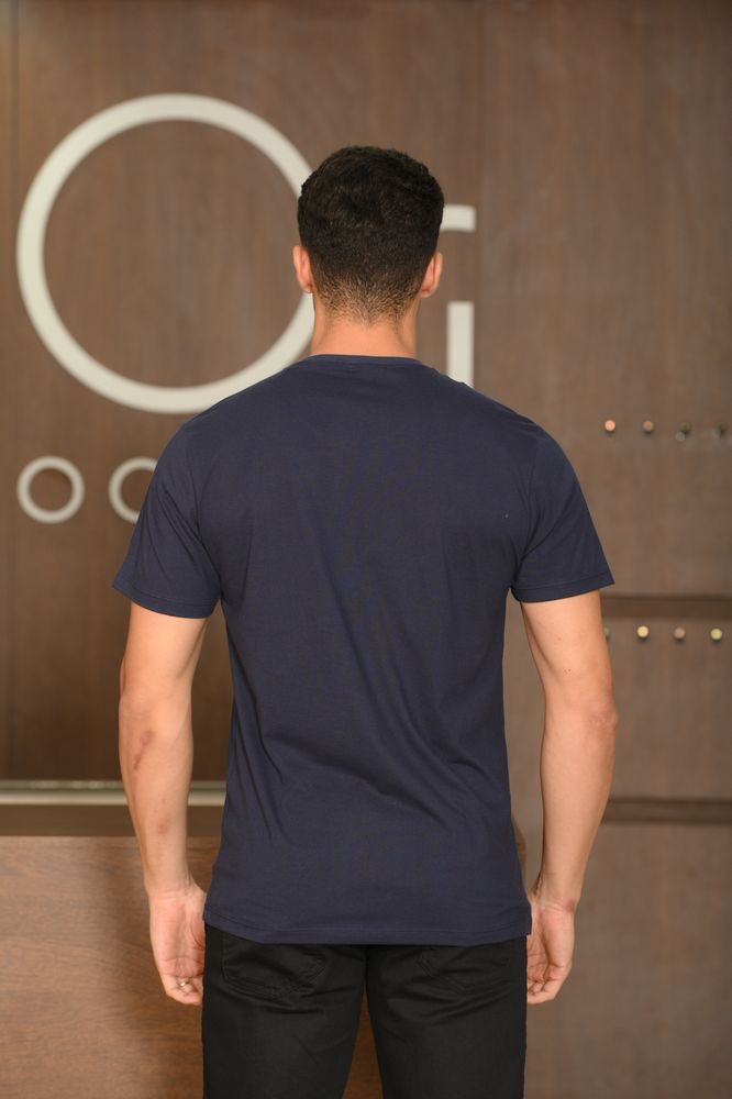 Camiseta Masculina Ogochi Manga Curta Essencial Slim Meia Malha Azul Marinho