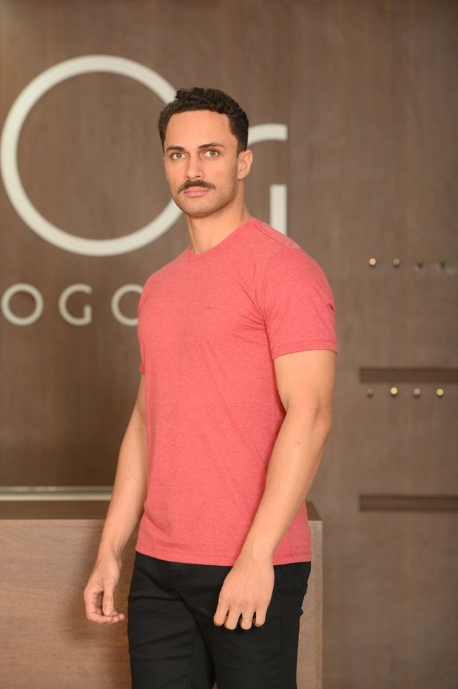 Camiseta Masculina Ogochi Manga Curta Casual Slim Malha Mescla Vermelha