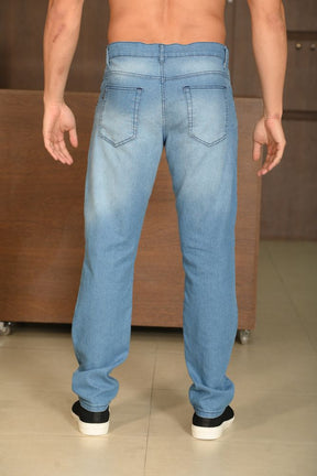 Calça Masculina Ogochi Jeans Slim Básica Lavada Azul Claro