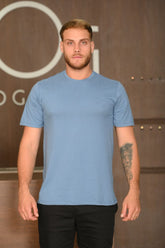 Camiseta Masculina Ogochi Manga Curta Essencial Slim Meia Malha Azul Marinho