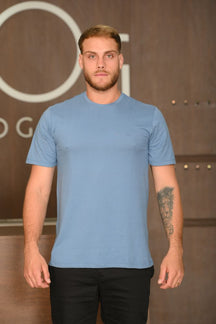 Camiseta Masculina Ogochi Manga Curta Essencial Slim Meia Malha Azul Marinho