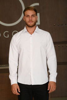 Camisa Masculina Ogochi Manga Longa Slim Maquinetada Branca