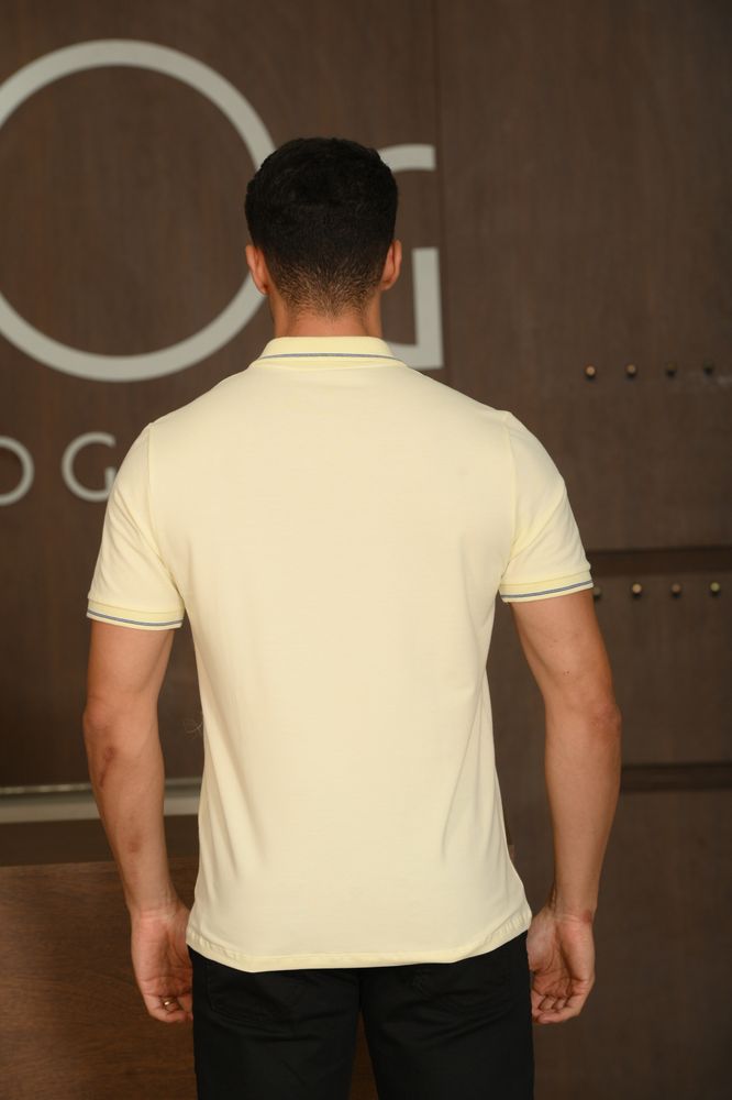 Polo Masculina Ogochi Manga Curta Casual Slim Piquet Amarelo Claro