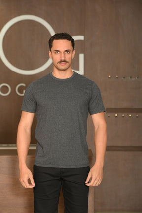 Camiseta Masculina Ogochi Manga Curta Casual Slim Malha Mescla Preta