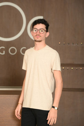 Camiseta Masculina Ogochi Manga Curta Casual Slim Mescla Visual Linho Parchment