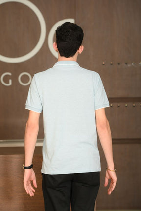 Polo Masculina Ogochi Manga Curta Casual Slim Listrada Sterling Blue