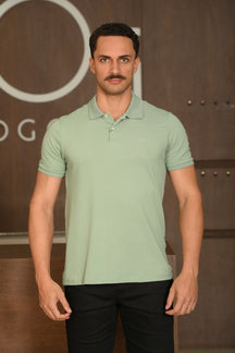 Polo Masculina Ogochi Manga Curta Casual Slim Piquet Verde Claro