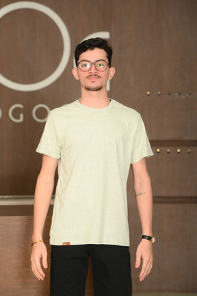 Camiseta Masculina Ogochi Manga Curta Casual Slim Mescla Visual Linho Verde
