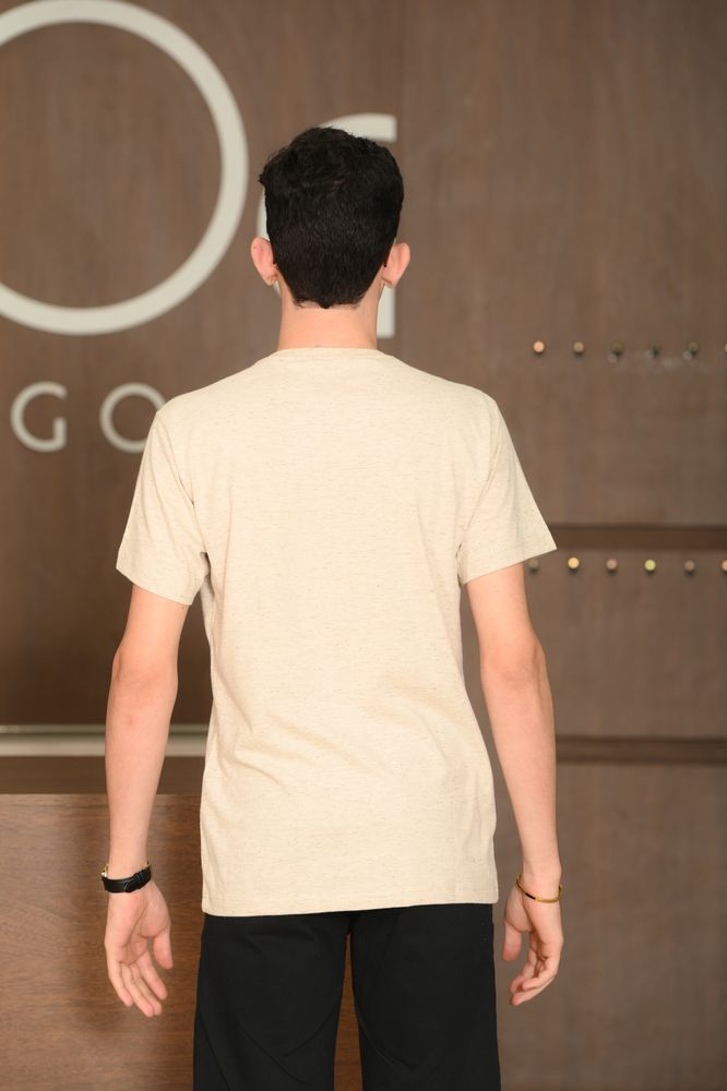 Camiseta Masculina Ogochi Manga Curta Casual Slim Mescla Visual Linho Parchment