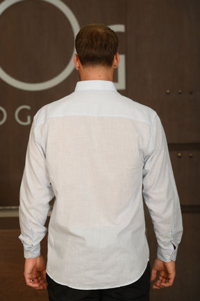 Camisa Masculina Ogochi Manga Longa Casual Tradicional Azul