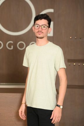 Camiseta Masculina Ogochi Manga Curta Casual Slim Mescla Visual Linho Verde