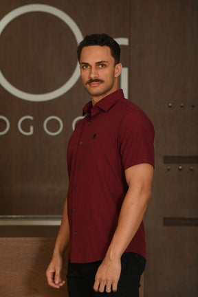 Camisa Masculina Ogochi Casual Slim Tricoline Vermelho