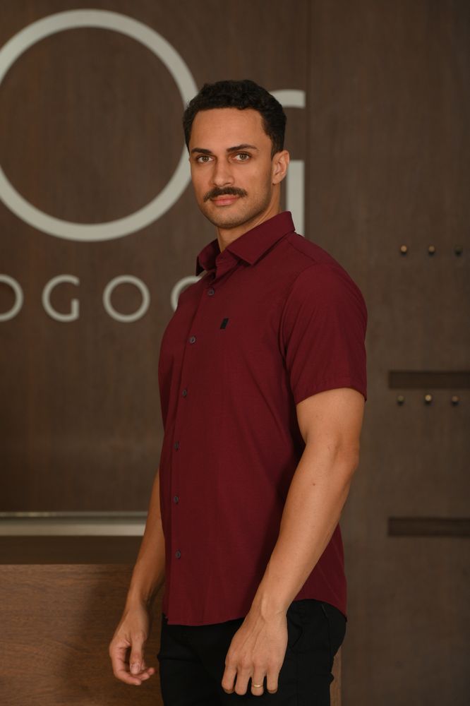 Camisa Masculina Ogochi Casual Slim Tricoline Vermelho